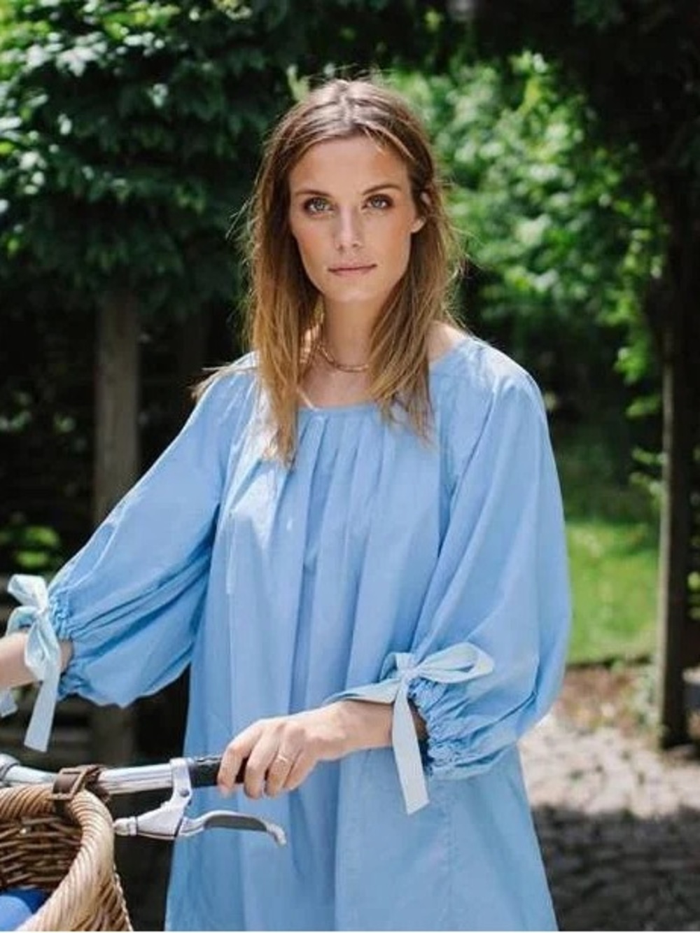 LAKE Light Blue Mini Sleep Dress with Tie Sleeves Women’s Small
